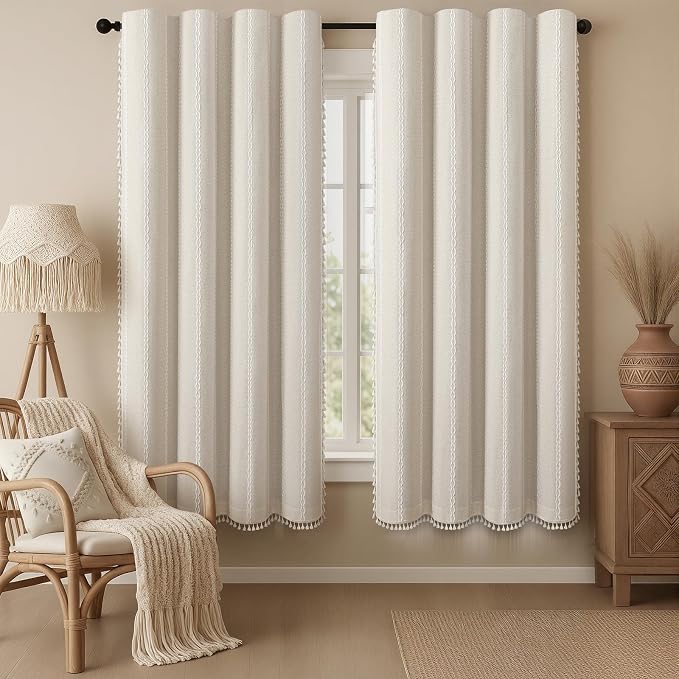 Ivory 100% Boho Blackout Curtains 72 Inch 2 Panels by Unknown