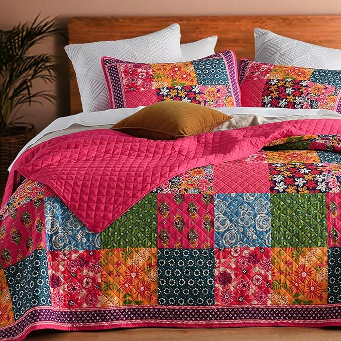 Twin Quilt Set - Washed Quilted Patchwork Comforter Coverlet, Lightweight by TEXSTEAD