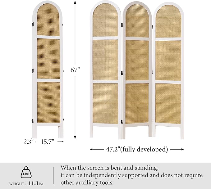 Svimi Room Dividers and Folding Privacy Screens, Pine Wood 5.6 Ft Double Hinged - Image 7