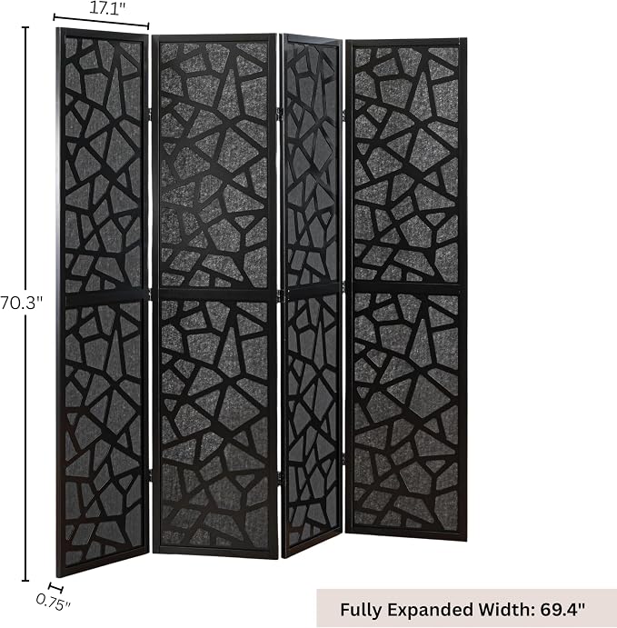 Roundhill Furniture Aurra 4-Panel Wood Room Divider, Folding Portable Partition - Image 6