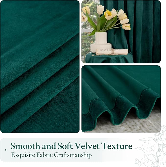 LAMIT Teal Velvet Curtains 90 Inch Length, Thermal Insulated Room Darkening Drapes for Living Room Luxury Privacy Protected Back Tab and Rod Pocket Panels for French Door, 2 Panels, 52 x 90 Inch