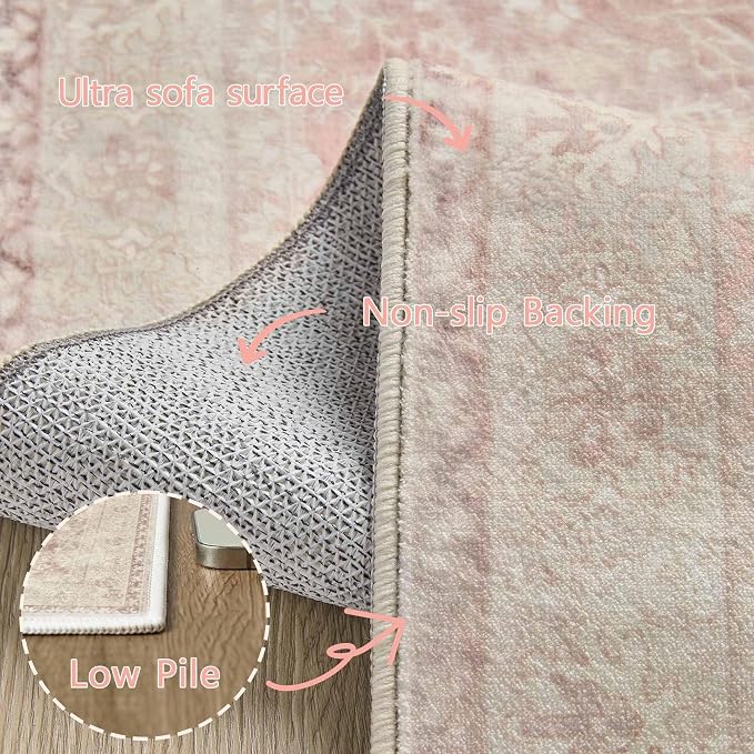 Latte&Fog 8x10 Area Rugs for Living Room Washable Large Pink Rugs Cute | Non - Image 9