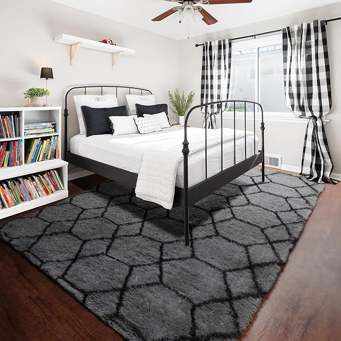 Area Rugs for Bedroom Living Room, Fluffy 4x6 Grey and Black Bedside Rug for - Image 7