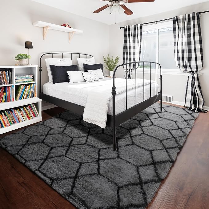 7x9 Area Rugs for Living Room Bedroom, Large Fluffy Grey and Black Throw Rug - Image 8