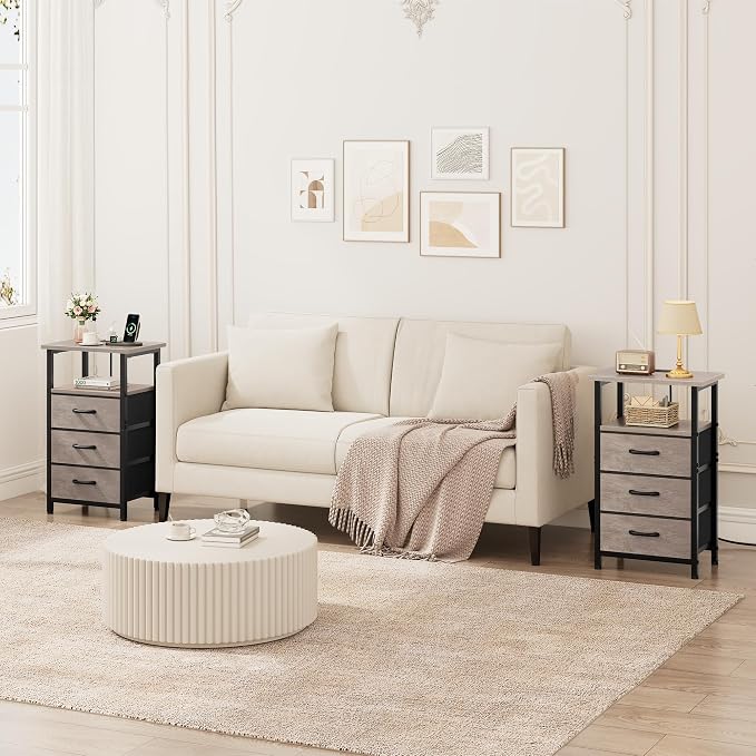 Nightstand Set of 2 with Charging Station, Bedside Table with USB Ports and - Image 2