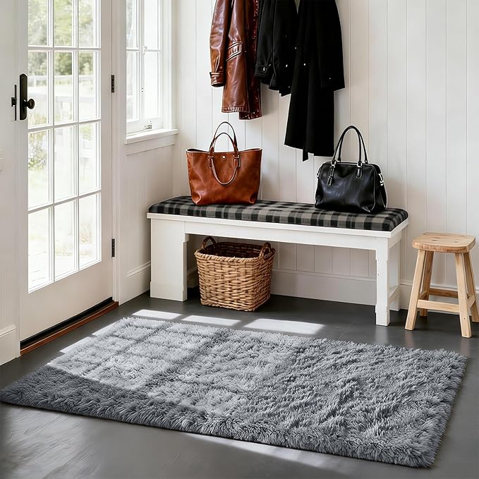 Grey 3x7 Area Rugs for Bedroom, Fluffy Shag Rug Small Rug Bedroom Carpet | - Image 5