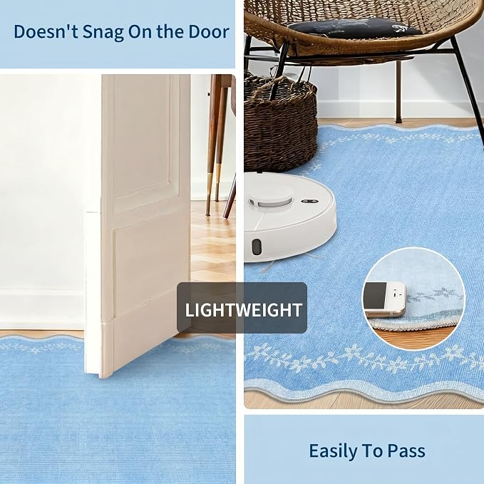 GarveeHome 4x6 Scalloped Washable Area Rug Blue Nursery Kids Bedroom Rug | Soft - Image 5