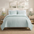 100% Cotton Cross Stitch 3-Piece Quilt Set, Seafoam Aqua | 100% Cotton by EVERGRACEHOME