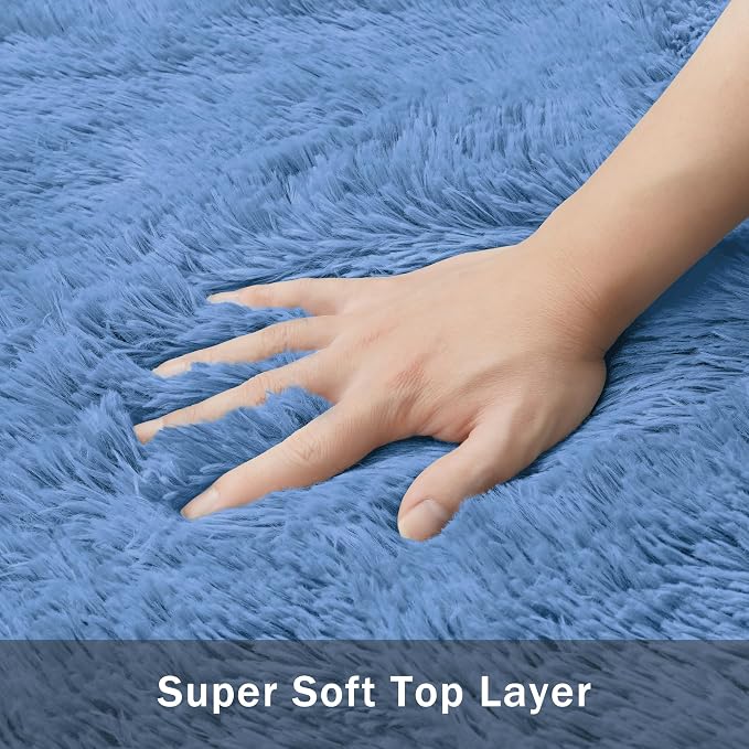 8x10 Area Rug for Living Room, Cobalt Blue Fluffy Shag Non-Slip Bedroom Rugs | - Image 9