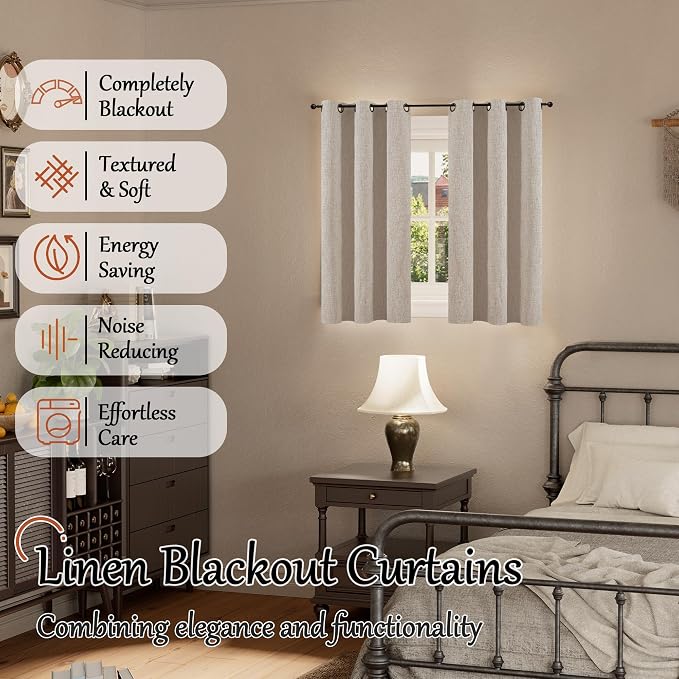 Short Beige Blackout Curtains 40 Inch Length Each 38 Wide 2 Panels | Thermal - Image 2