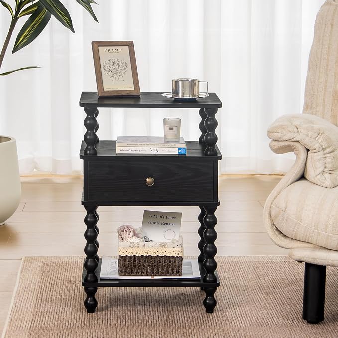 AWASEN Black Nightstand, Bed Side Table Bedroom - Image 4