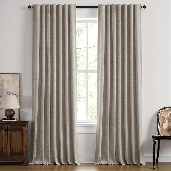 MIULEE 100% Blackout Linen Curtains 42 x 108 Inch Greige 2 Panels | Thermal by MIULEE