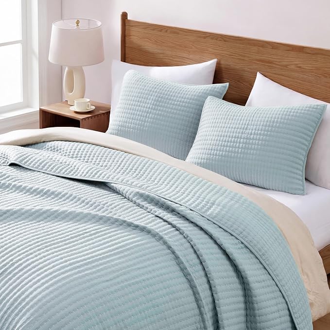 Twin Quilt-Lightweight Bedspreads Sky Blue Twin Quilt Bedding Set | Soft - Image 2