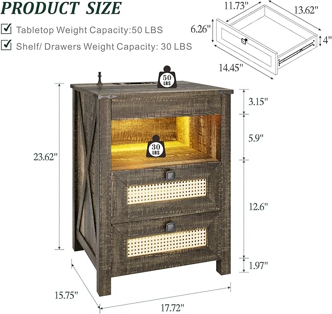 LED Night Stand with Gun Drawer & Charging Station | Human Sensor Lights - Image 2