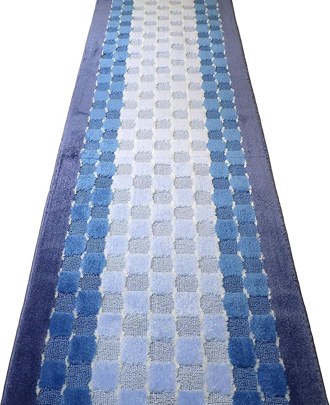 Custom Length Hallway Runner Rug,Slip Resistant,Checkered Blue, 26 Inch X 33 feet, Sold and Priced Per Foot