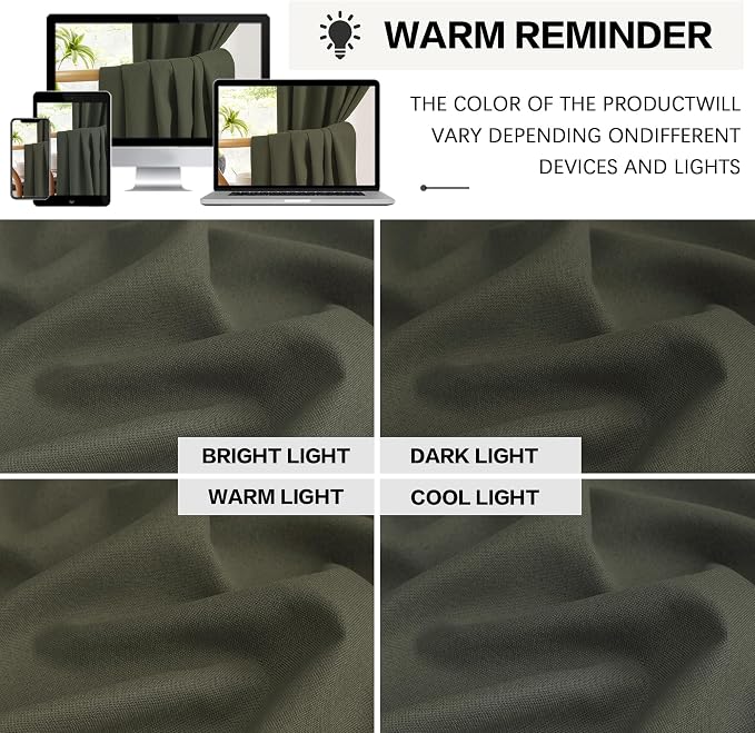 Dark Olive Green Blackout Curtains 84 Inches Long 2 Panels Set- Faux Linen - Image 7