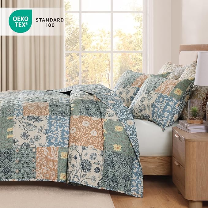 Twin Quilt Set-2 Pieces Soft Twin Bedspread Floral Patchwork Quilt | - Image 4