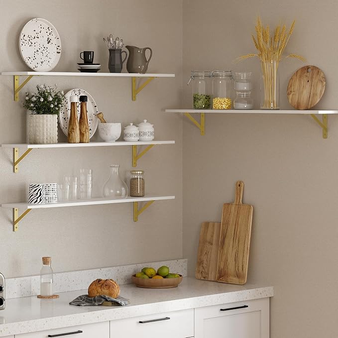 Long Wall Shelves, 39.4Inch Wooden Wall Mounted Shelves, Metal Brackets - Image 7