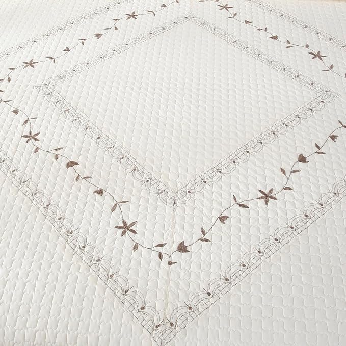 ROOMLIFE Quilt Set Full Size 3D Floral Embroidery Pattern 3-Piece Cotton - Image 4