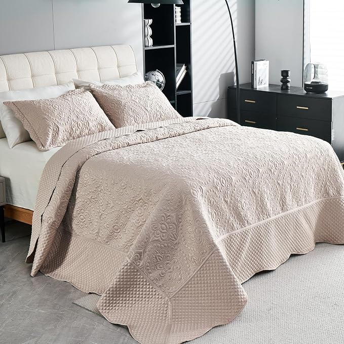 Cmfshape Floral Embroidery Quilt Set, 3 Pieces King Quilt Bedding Set, by cmfshape-quiltset