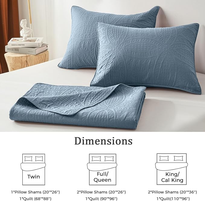 akkialla Dusty Blue Full/Queen Quilt Set, Ultrasonic Lightweight Bedspread - Image 6