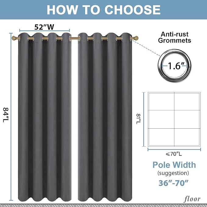 Diraysid Grey Grommet Blackout Curtains - Image 7