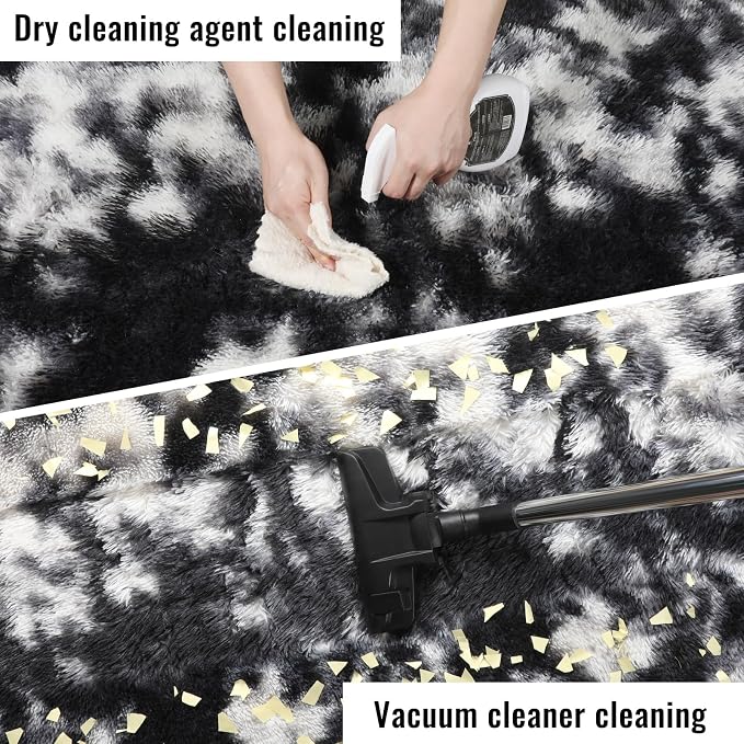 Black White Grey Rugs for Living Room 5x8, Shag Fuzzy Fluffy Rectangular Rugs - Image 6