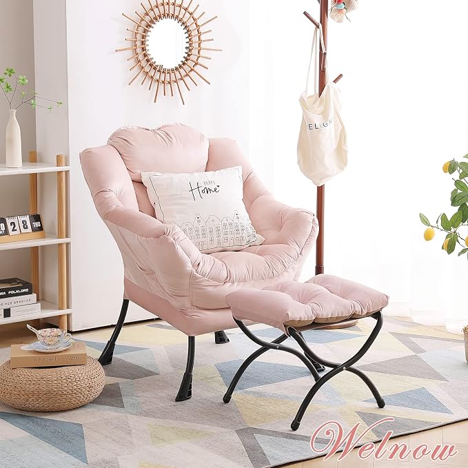 Welnow Lazy Chair with Ottoman, Reading Chair with Footrest, Foldable Footrest - Image 9