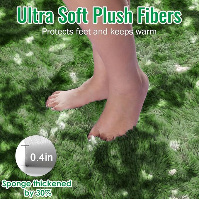 Fluffy Moss Green Rugs for Living Room 5x8, Modern Bedside Carpets, Plush - Image 4