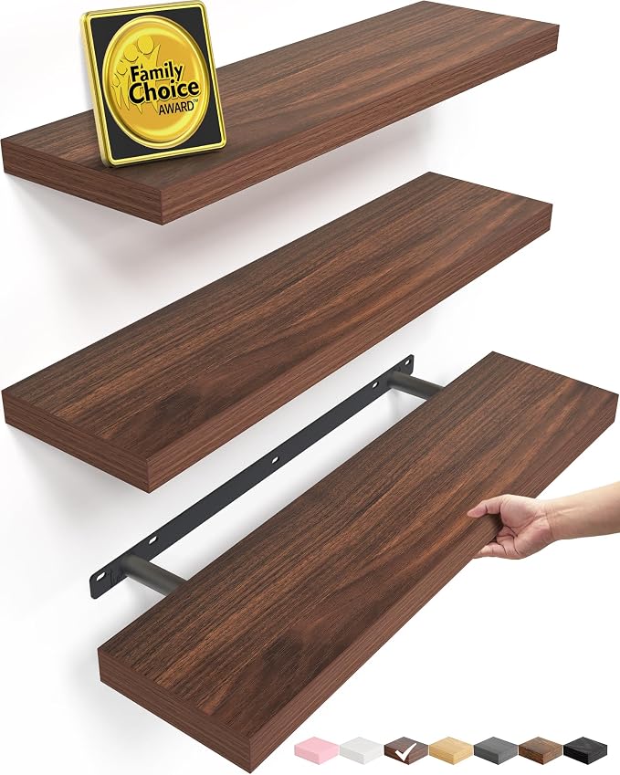 BAYKA Walnut-Like Floating Shelves 22.5in, Wall Mounted Wall Decor | Easy by Bayka