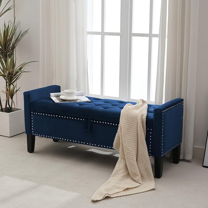 Velvet Storage Ottoman Bench, Modern Entryway Ottoman Bench - Image 9