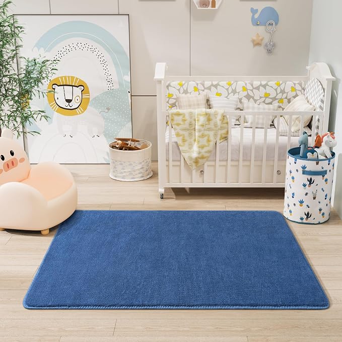 Modern Washable Runner Rugs, 2x4 Feet Blue Bedroom Runner Rug | Small Area Rugs - Image 6