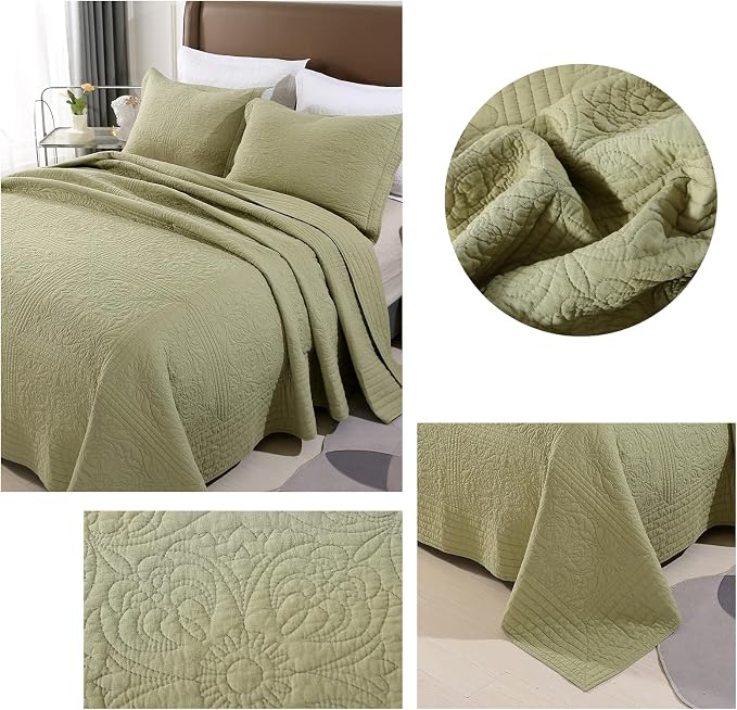 ROOMLIFE Quilt Set Full Size 3D Floral Embroidery Pattern 3-Piece Cotton - Image 7