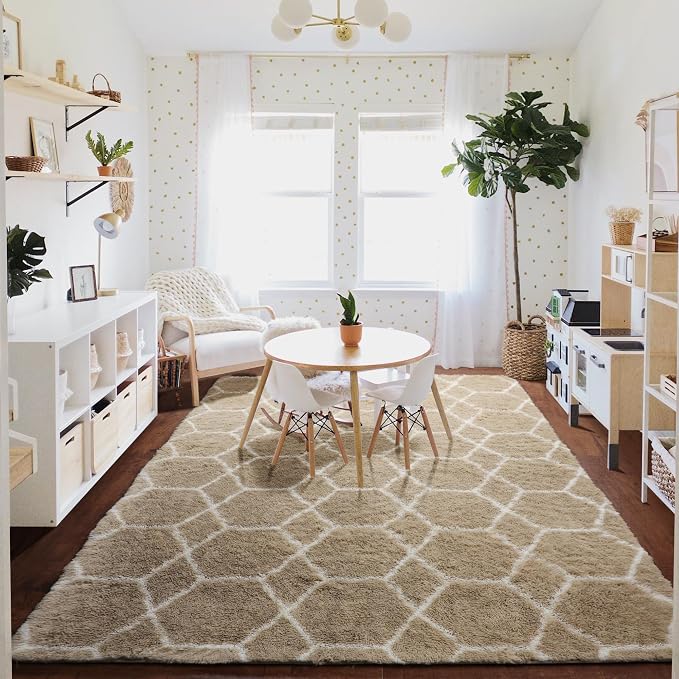 Living Room Area Rug 6x9, Large Beige and White Geometric Floor Rugs - Image 8