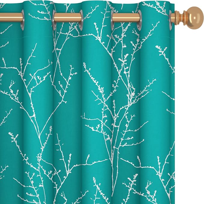 Deconovo Blackout Grommet Silver Pattern Printed Curtains, Turquoise/Silver by Unknown