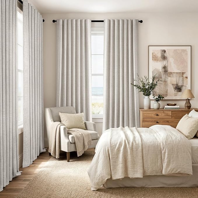 MIULEE 100% Blackout Linen Curtains 42 x 84 Inch Cream White 2 Panels | Thermal - Image 8