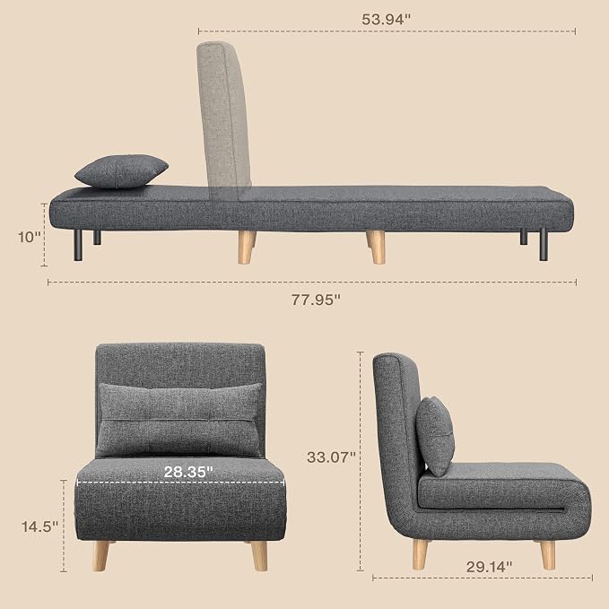 Aiho 3 in 1 Sleeper Chair Bed, Convertible Futon Sofa - Image 3