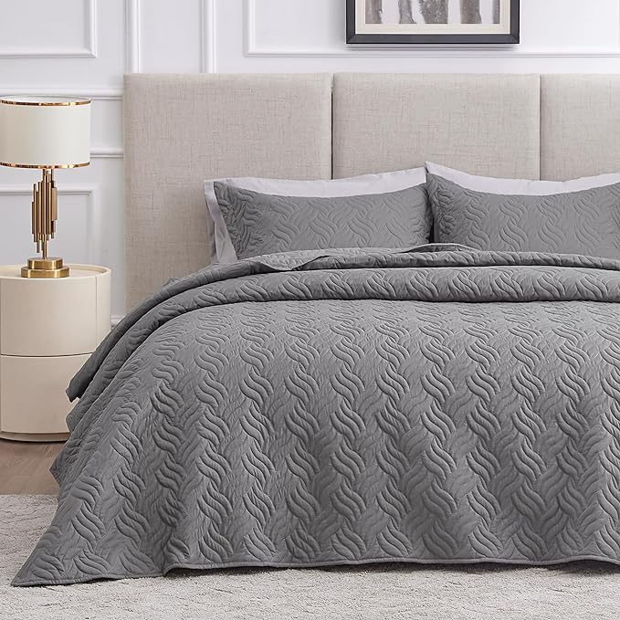 Love's cabin California King Size Quilt Bedding Set Grey Bedspread by Lovescabin