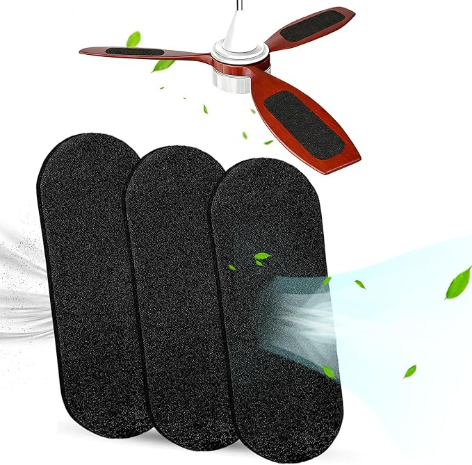 Kuenst Ceiling Fan Filters for Blades，Activated Coconut Carbon Ceiling Fan Filter Accessories Dust Catcher Fits All Ceiling Fans，Black，9.84in*3.93in