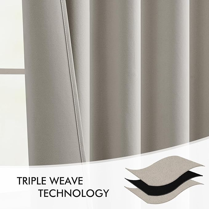 MIULEE Natural Back Tab Blackout Curtains 52x120 Inch Long 2 Panels Set | Rod - Image 7