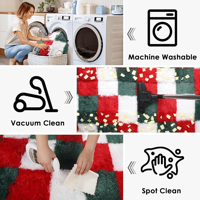 KICMOR Christmas 8x10 Area Rugs Living Room Carpet, Large Fluffy Red Green - Image 6