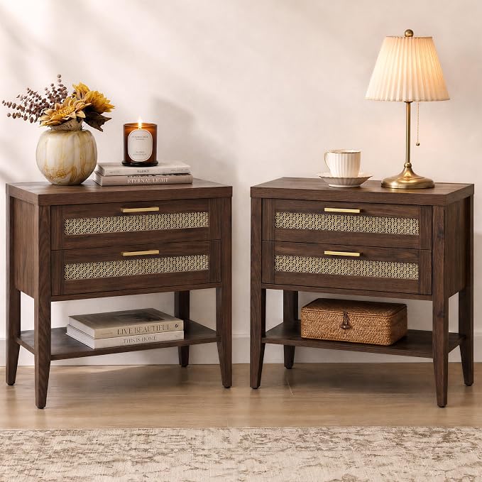 SICOTAS Night Stand Set 2, Rustic Nightstand Set of 2 by SICOTAS