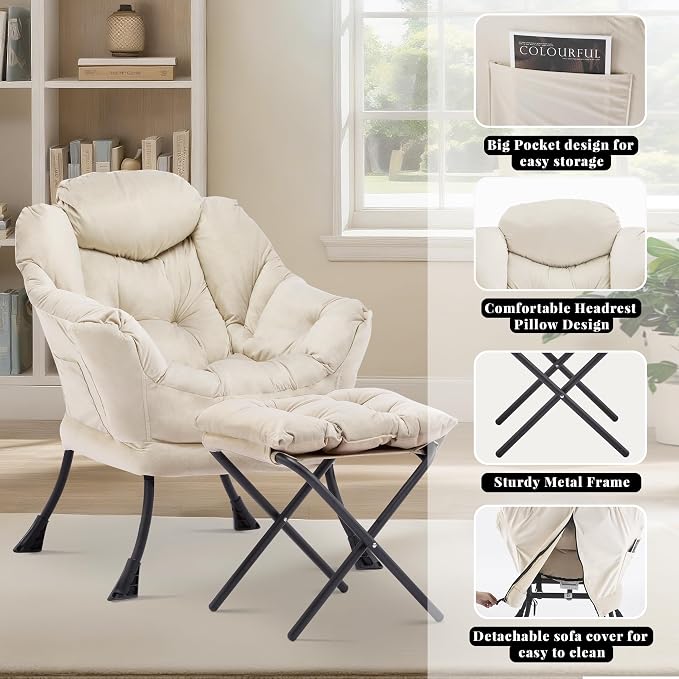 Lazy Chair with Ottoman, Comfy Reading Chair, Lounge Chair - Image 6
