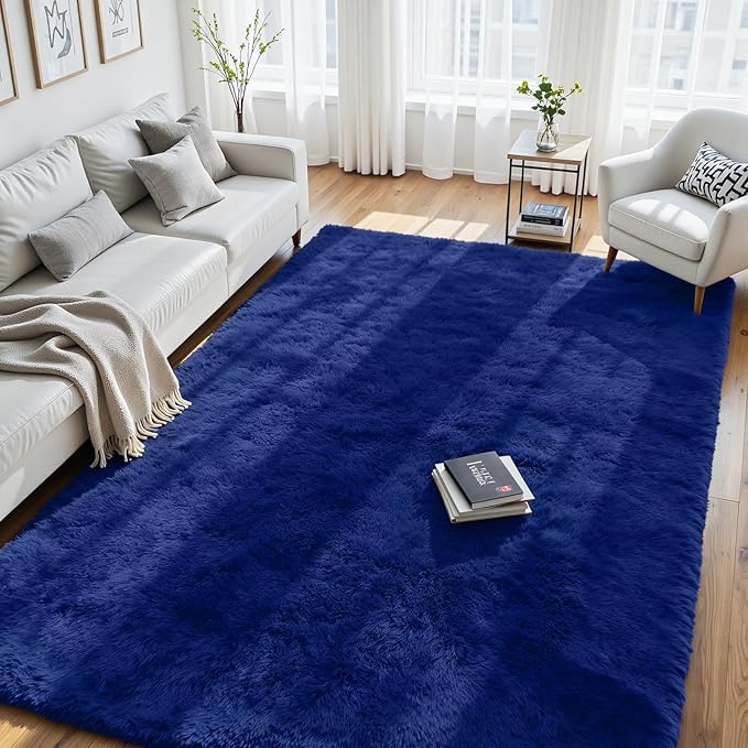 6x9 Fluffy Area Rug for Living Room: Soft Non-Slip Blue Shag Bedroom Carpet | by Oriannal