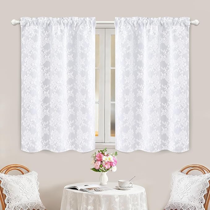 Yinhua White Kitchen Curtains 36 Inch Length Double Layer Blackout Curtains - Image 7