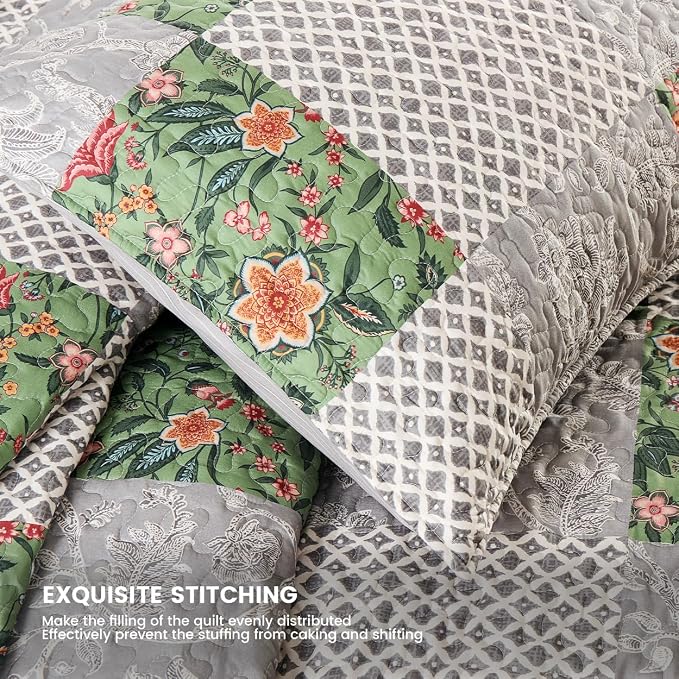 Quilt Set King Size Floral Patchwork Quilted, Soft Comforter Set Bedding Sets - Image 6