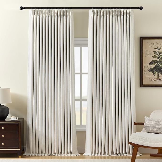 100% Blackout Pinch Pleated Linen Curtains 108 Inches Long by AUSSPVOCT