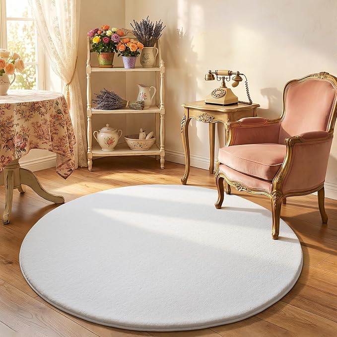 White Round Area Rugs 4ft Circle Rugs - Image 7