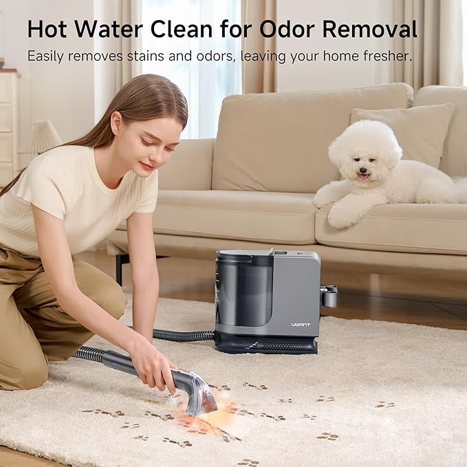 uwant Portable Carpet Cleaner with Steam& Hot Water 18Kpa Upholstery Cleaner Machine for Pets with Cleaning Tools& Solution Carpet Steam Cleaner for Cars,Couch,Furniture