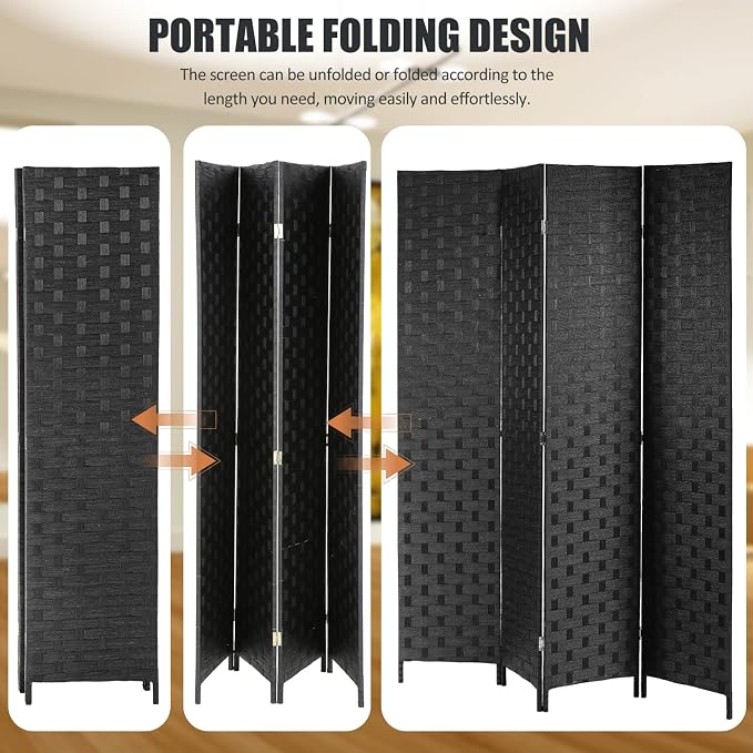 Room Divider, 4 Panels 6FT Folding Privacy Screen Wood Room Divider | Wall Wood - Image 3